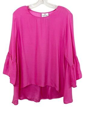 LaRoque Original Pink Silk Bell Sleeve High Low Blouse - One Size